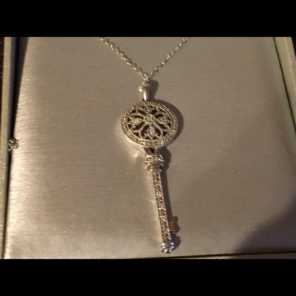 Diamond Vintage Key Pendant with Sterling Silver